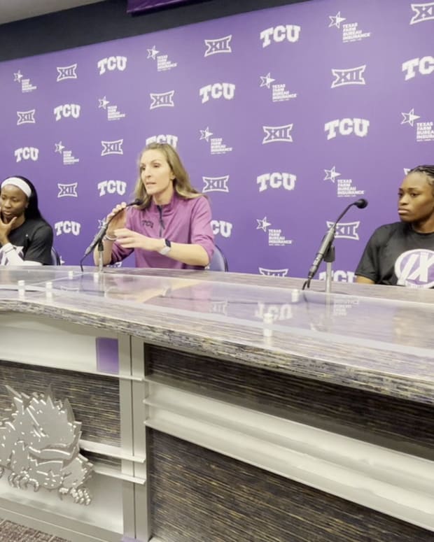 WATCH! TCU WBB Head Coach Raegan Pebley, players Tomi Taiwo and Lucy